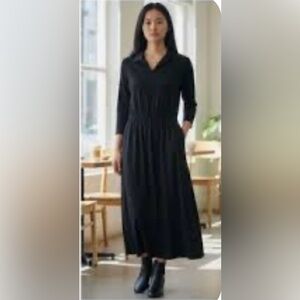 Lands End Women’s 100 % Baumwolle Long Sleeved Collared Maxi Drees. Sz L/P 14-16